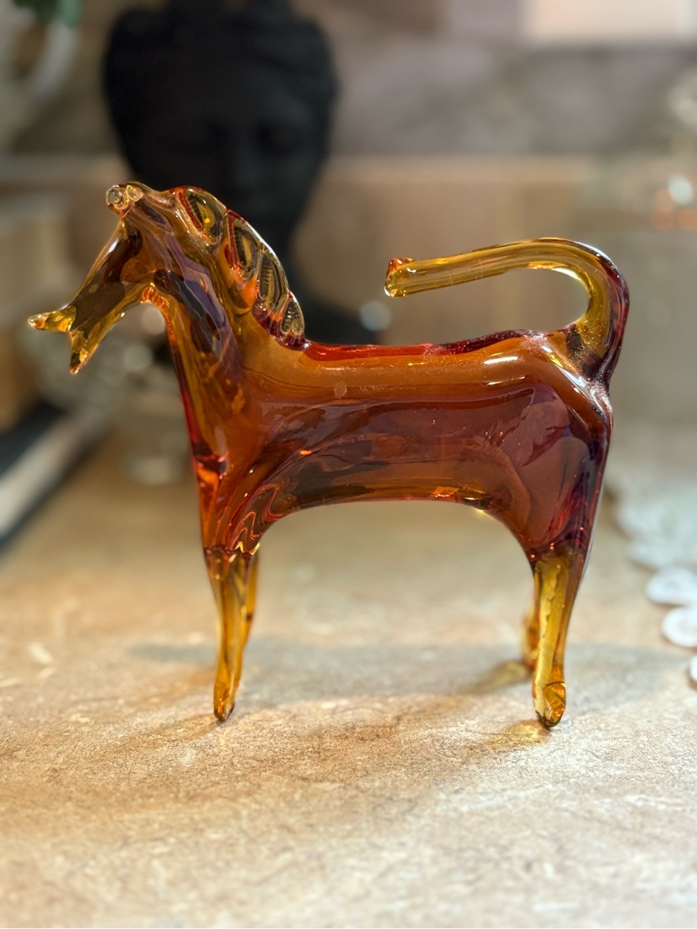 Vintage Viking Amber Blown Glass Horse Figurine MCM Mid-Century Modern